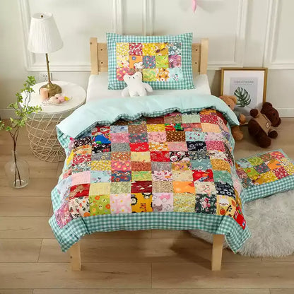Couverture bébé patchwork en pur coton à motif à carreaux