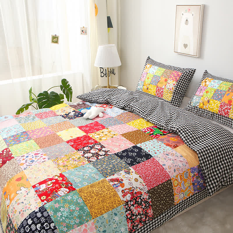 Couverture bébé patchwork en pur coton à motif à carreaux