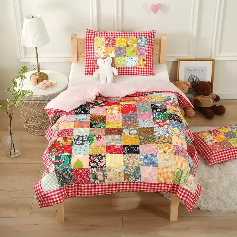 Couverture bébé patchwork en pur coton à motif à carreaux