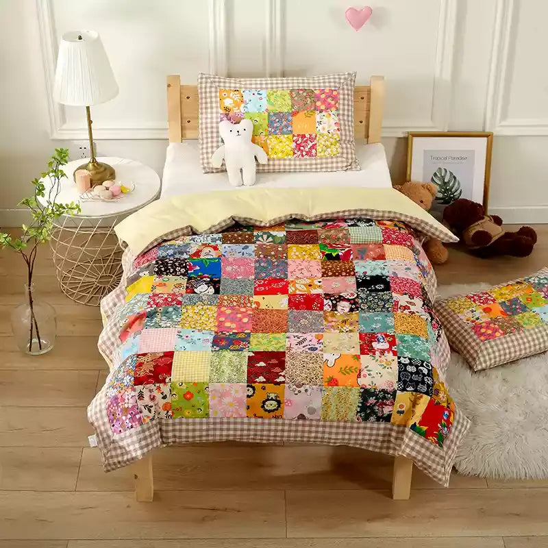 Couverture bébé patchwork en pur coton à motif à carreaux