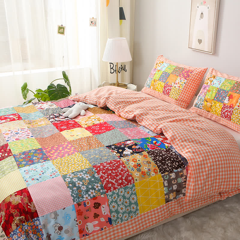 Couverture bébé patchwork en pur coton à motif à carreaux