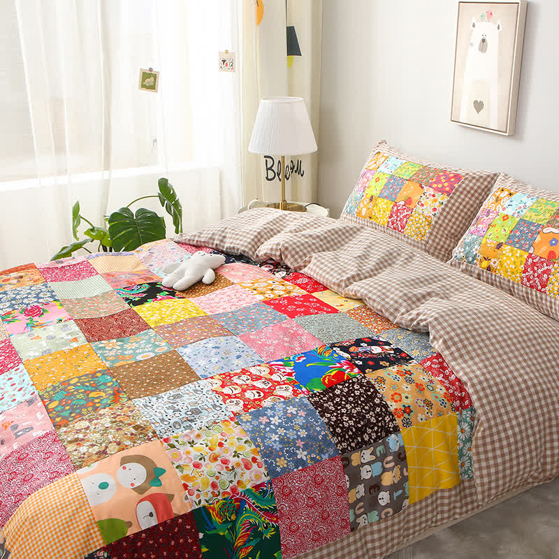 Couverture bébé patchwork en pur coton à motif à carreaux