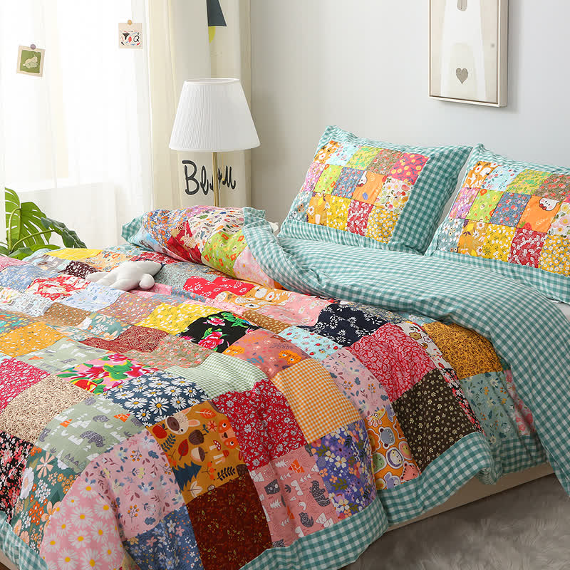 Couverture bébé patchwork en pur coton à motif à carreaux