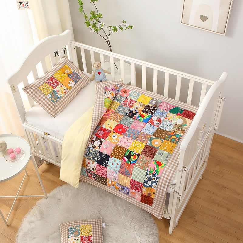 Couverture bébé patchwork en pur coton à motif à carreaux