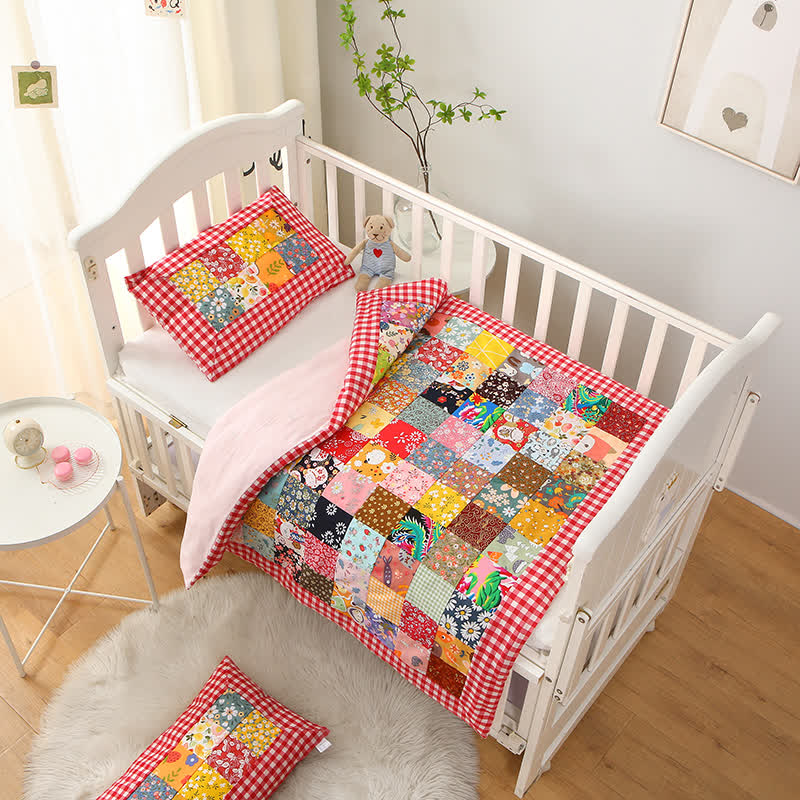 Couverture bébé patchwork en pur coton à motif à carreaux