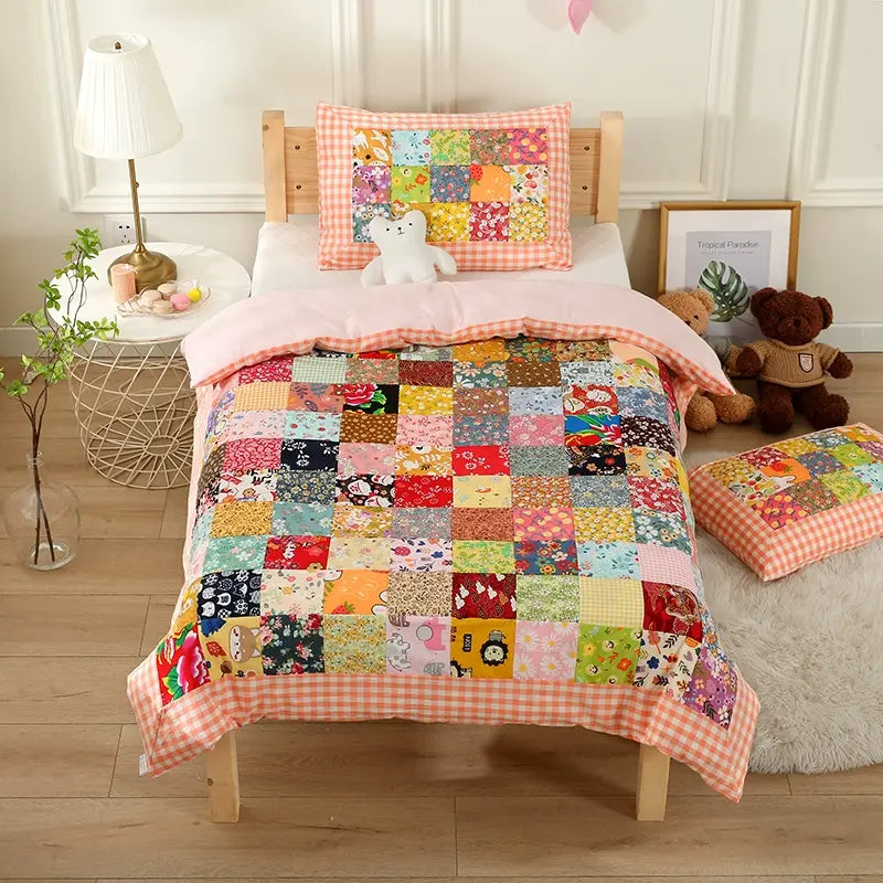 Couverture bébé patchwork en pur coton à motif à carreaux