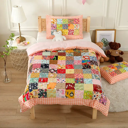 Couverture bébé patchwork en pur coton à motif à carreaux