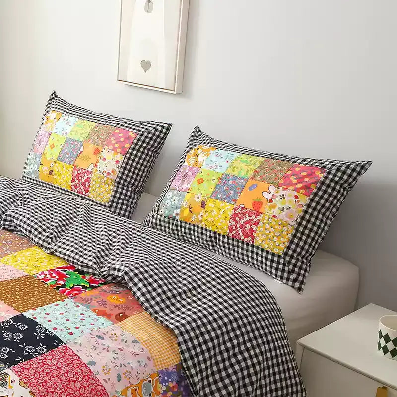 Taies d'oreiller en pur coton à motif floral à carreaux (2 pièces)
