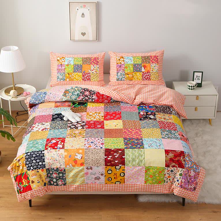 Couverture bébé patchwork en pur coton à motif à carreaux
