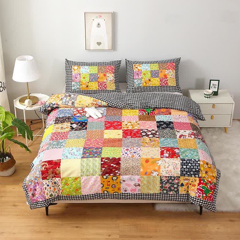 Couverture bébé patchwork en pur coton à motif à carreaux