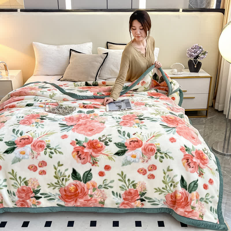 Couverture en flanelle réversible de style floral