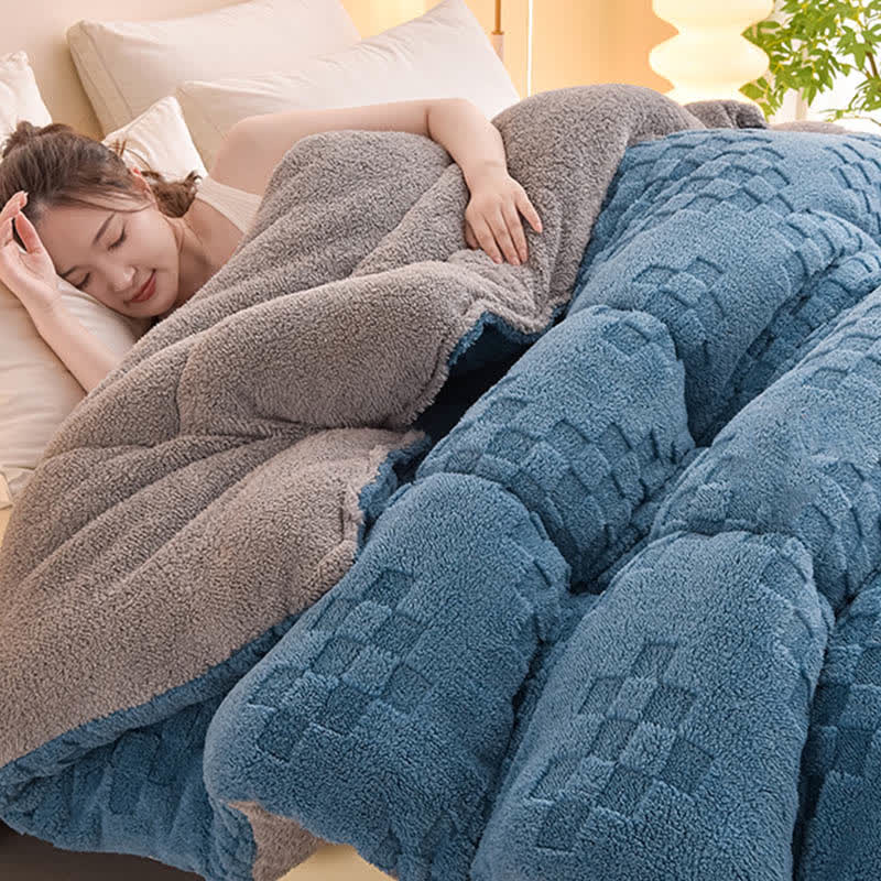 Couverture d'hiver chaude en sherpa avec âme matelassée - bleu foncé - 220 cm x 240 cm - image 12