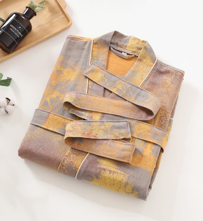 Peignoir kimono à manches longues en gaze de coton