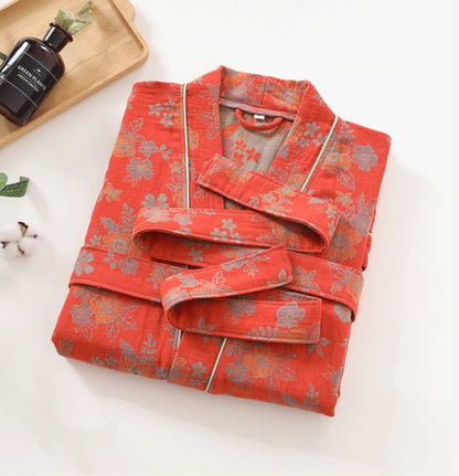 Peignoir kimono en gaze de coton à motif floral