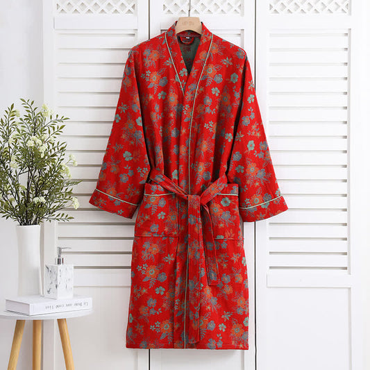 Peignoir kimono en gaze de coton à motif floral