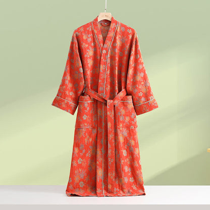 Peignoir kimono en gaze de coton à motif floral