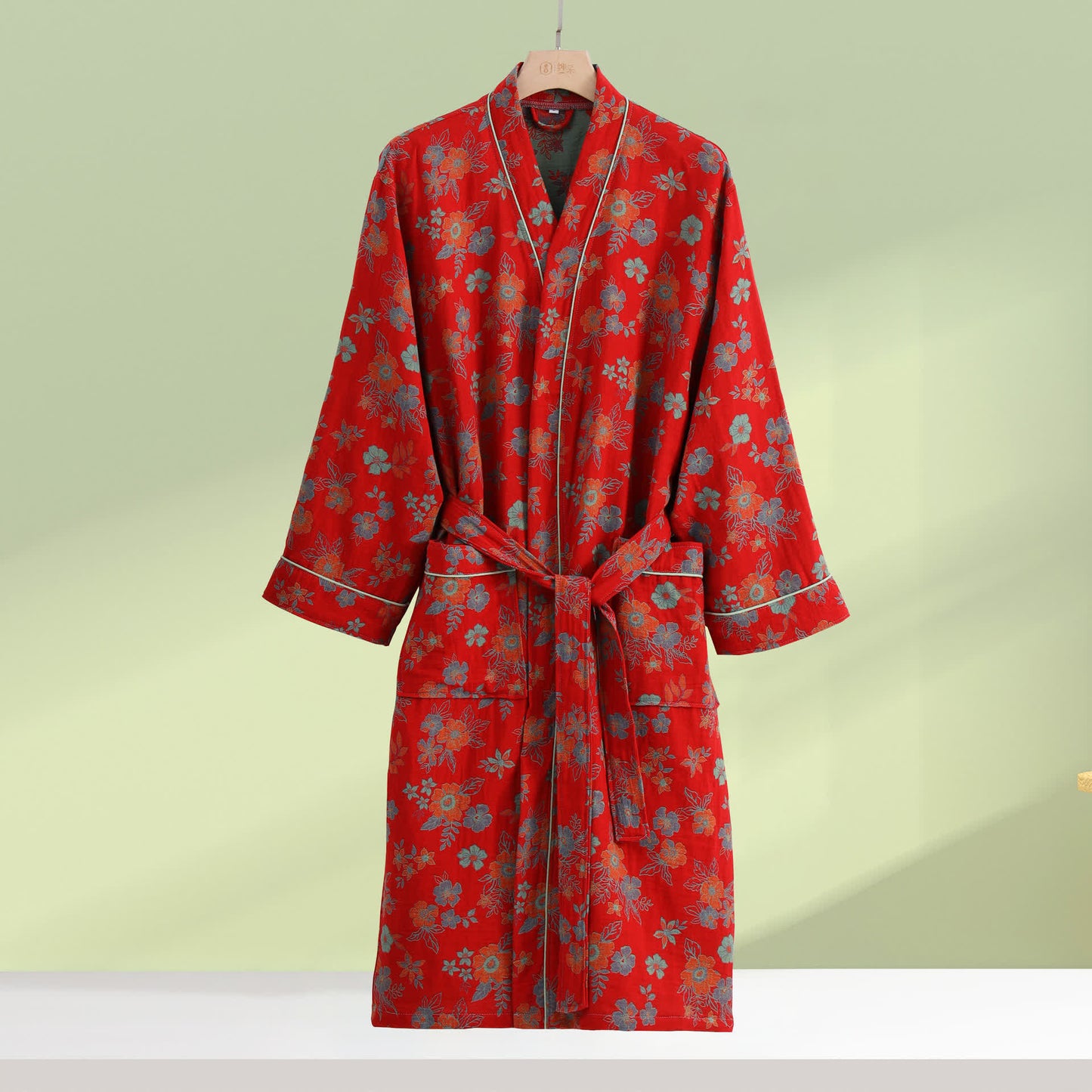 Peignoir kimono en gaze de coton à motif floral