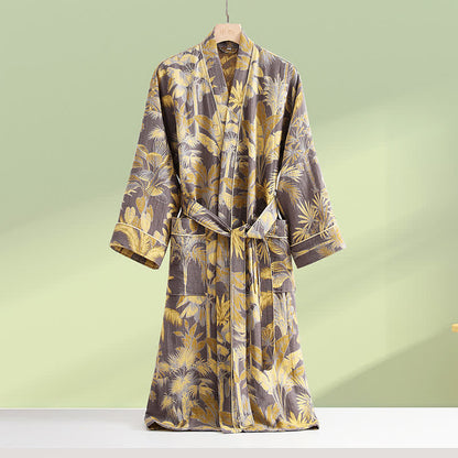 Peignoir en gaze de coton respirant avec des feuilles tropicales