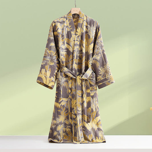 Peignoir en gaze de coton respirant avec des feuilles tropicales