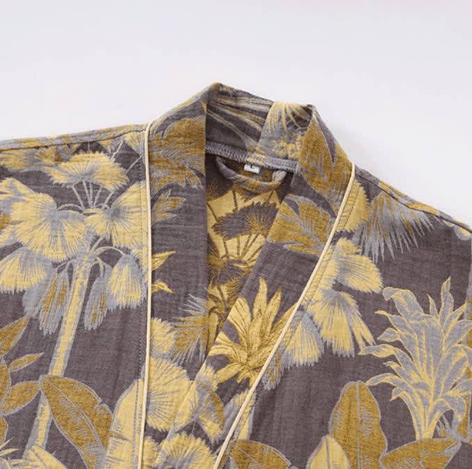 Peignoir en gaze de coton respirant avec des feuilles tropicales
