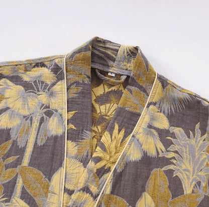 Peignoir en gaze de coton respirant avec des feuilles tropicales