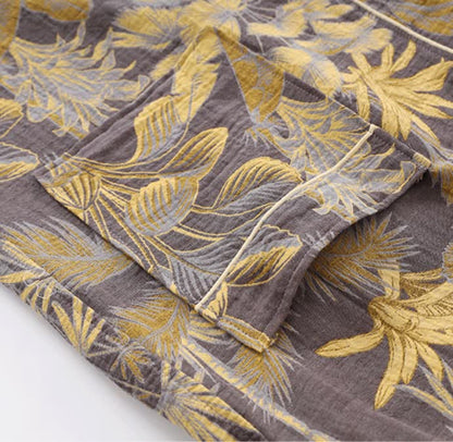 Peignoir en gaze de coton respirant avec des feuilles tropicales