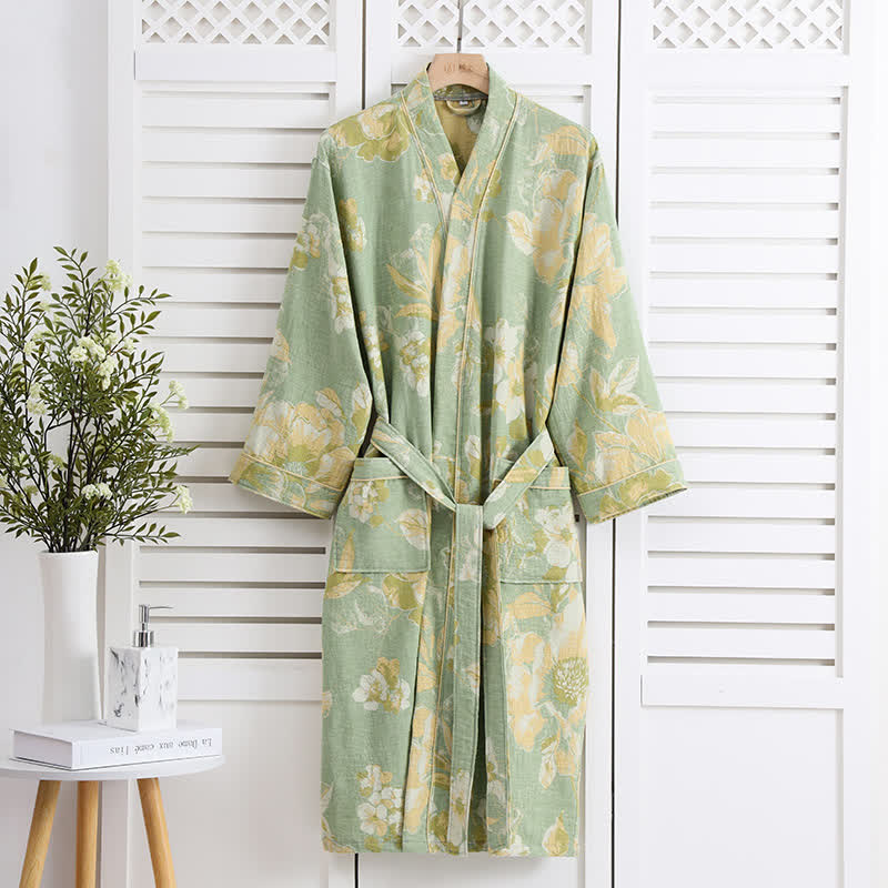 Peignoir élégant et doux en pur coton à motif floral