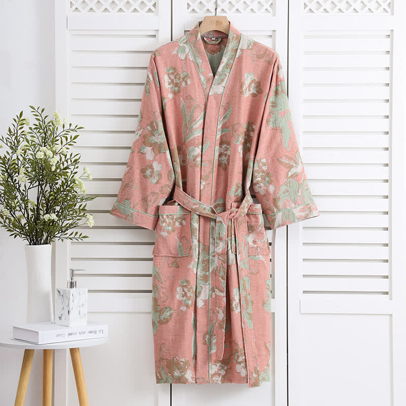 Peignoir élégant et doux en pur coton à motif floral