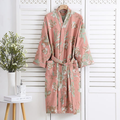 Peignoir élégant et doux en pur coton à motif floral