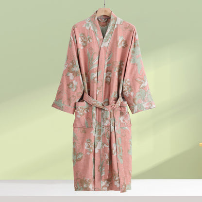 Peignoir élégant et doux en pur coton à motif floral