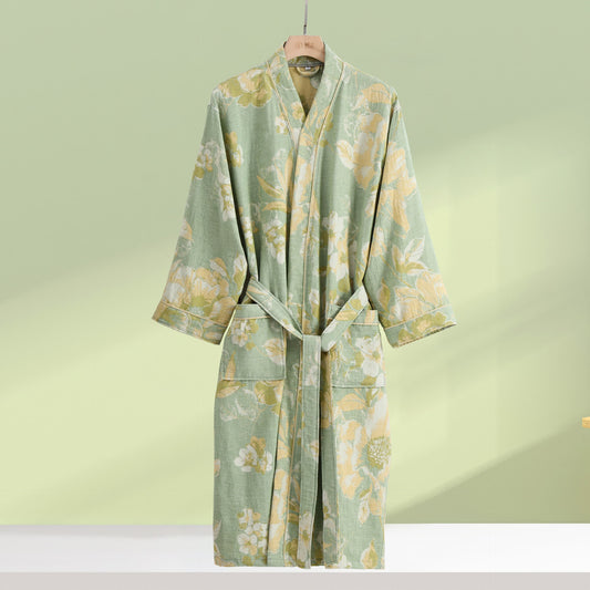 Peignoir élégant et doux en pur coton à motif floral