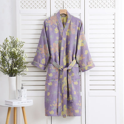 Peignoir en gaze de coton doux avec motif floral et motif lys