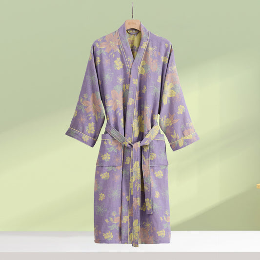Peignoir en gaze de coton doux avec motif floral et motif lys