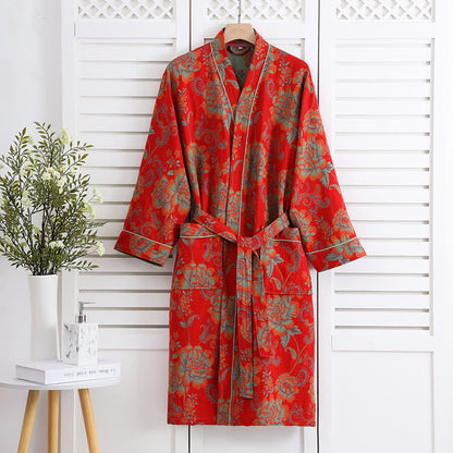 Peignoir luxueux en gaze de coton style kimono à motif floral