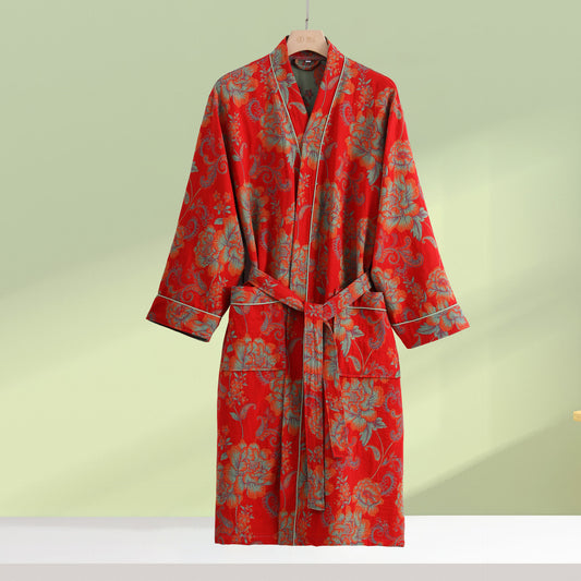 Peignoir luxueux en gaze de coton style kimono à motif floral