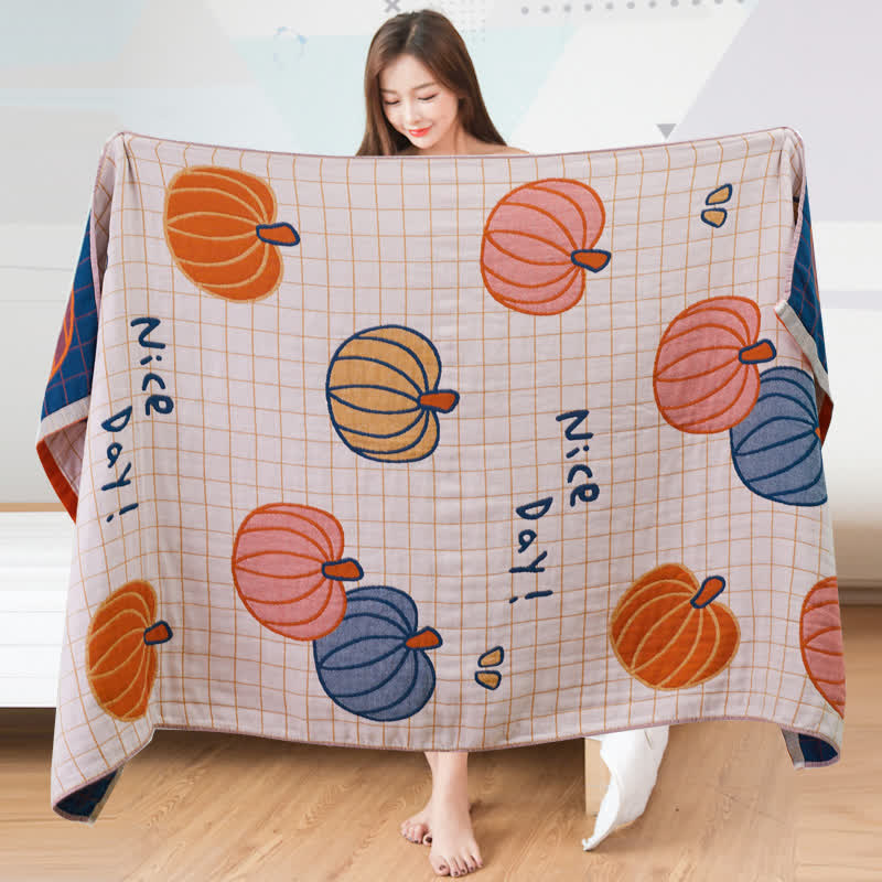 Serviette de bain en gaze de coton à motif citrouille Nice Day