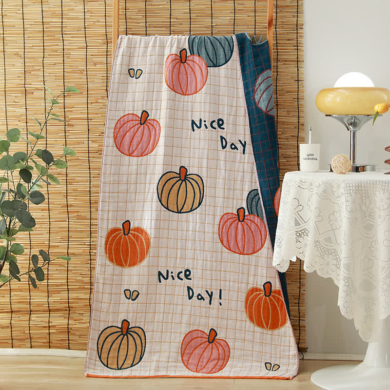 Serviette de bain en gaze de coton à motif citrouille Nice Day