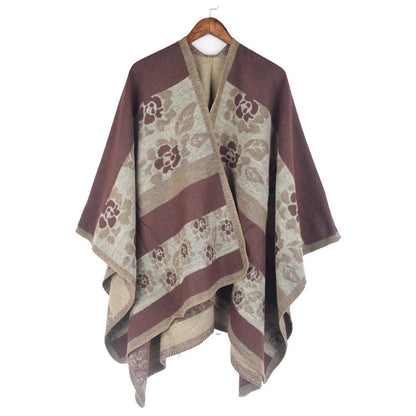 Cape châle acrylique à motif floral jacquard