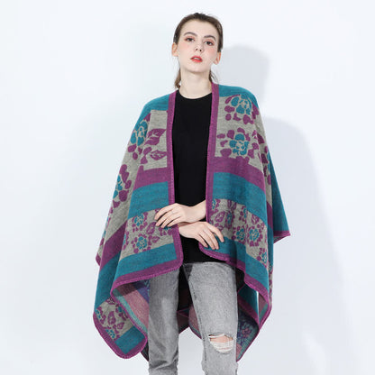 Cape châle acrylique à motif floral jacquard
