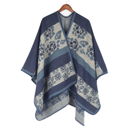 Cape châle acrylique à motif floral jacquard