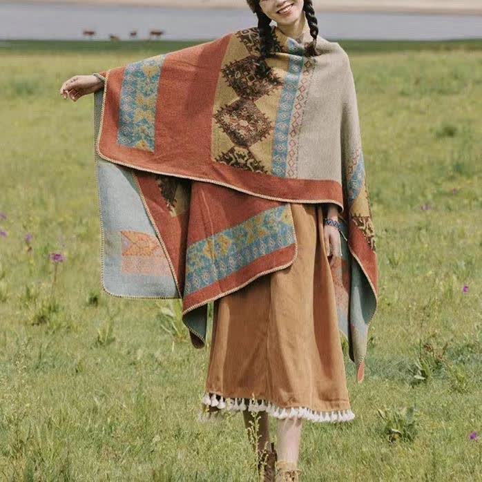 Cape châle douce de style rétro avec motif géométrique