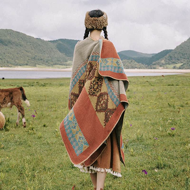Cape châle douce de style rétro avec motif géométrique