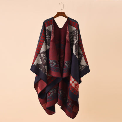 Cape châle douce de style rétro avec motif géométrique