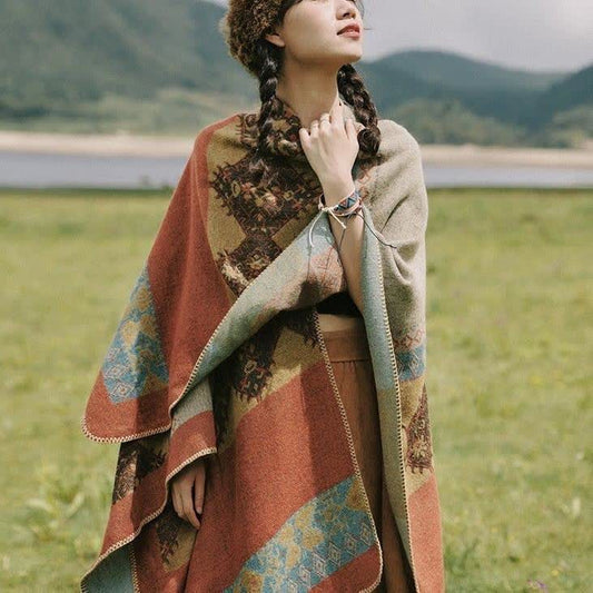 Cape châle douce de style rétro avec motif géométrique