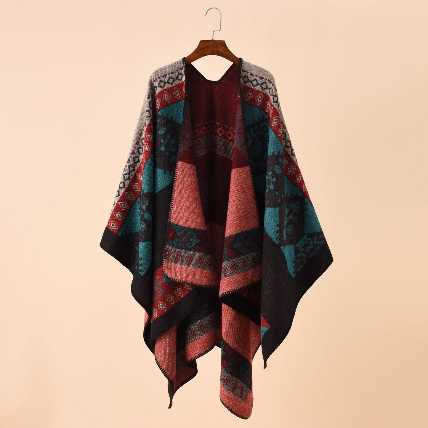 Cape châle douce de style rétro avec motif géométrique