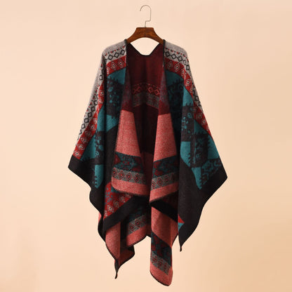 Cape châle douce de style rétro avec motif géométrique