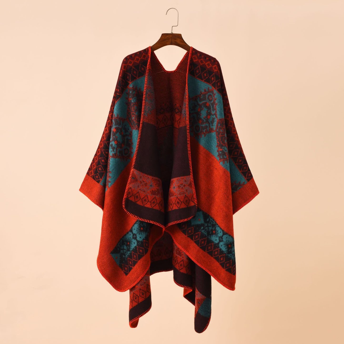 Cape châle douce de style rétro avec motif géométrique