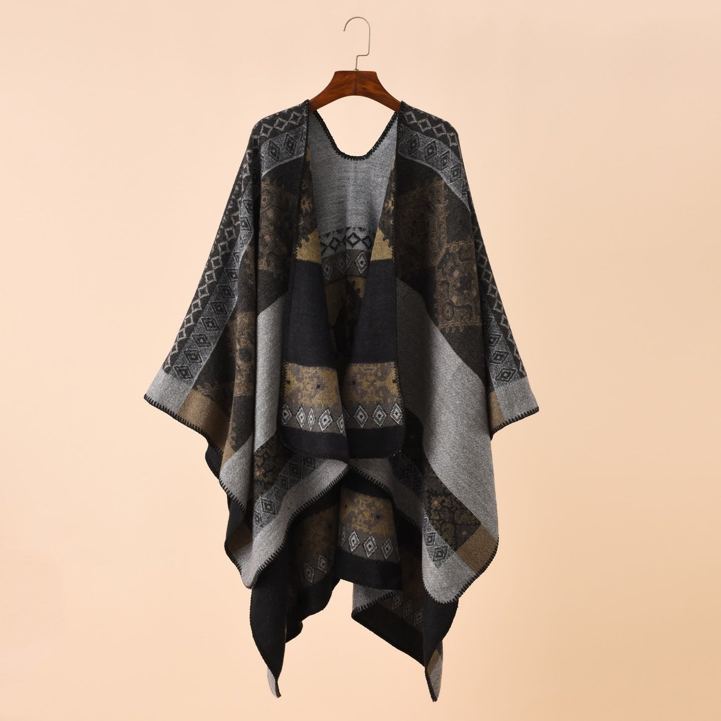 Cape châle douce de style rétro avec motif géométrique