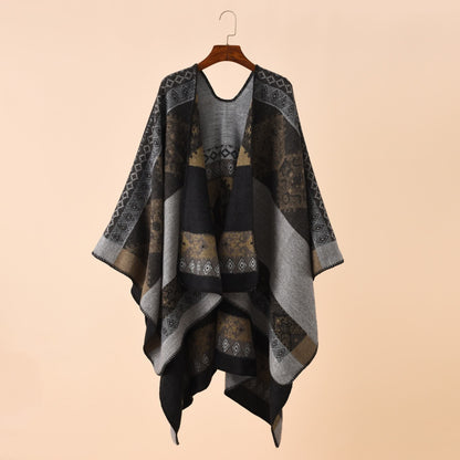 Cape châle douce de style rétro avec motif géométrique