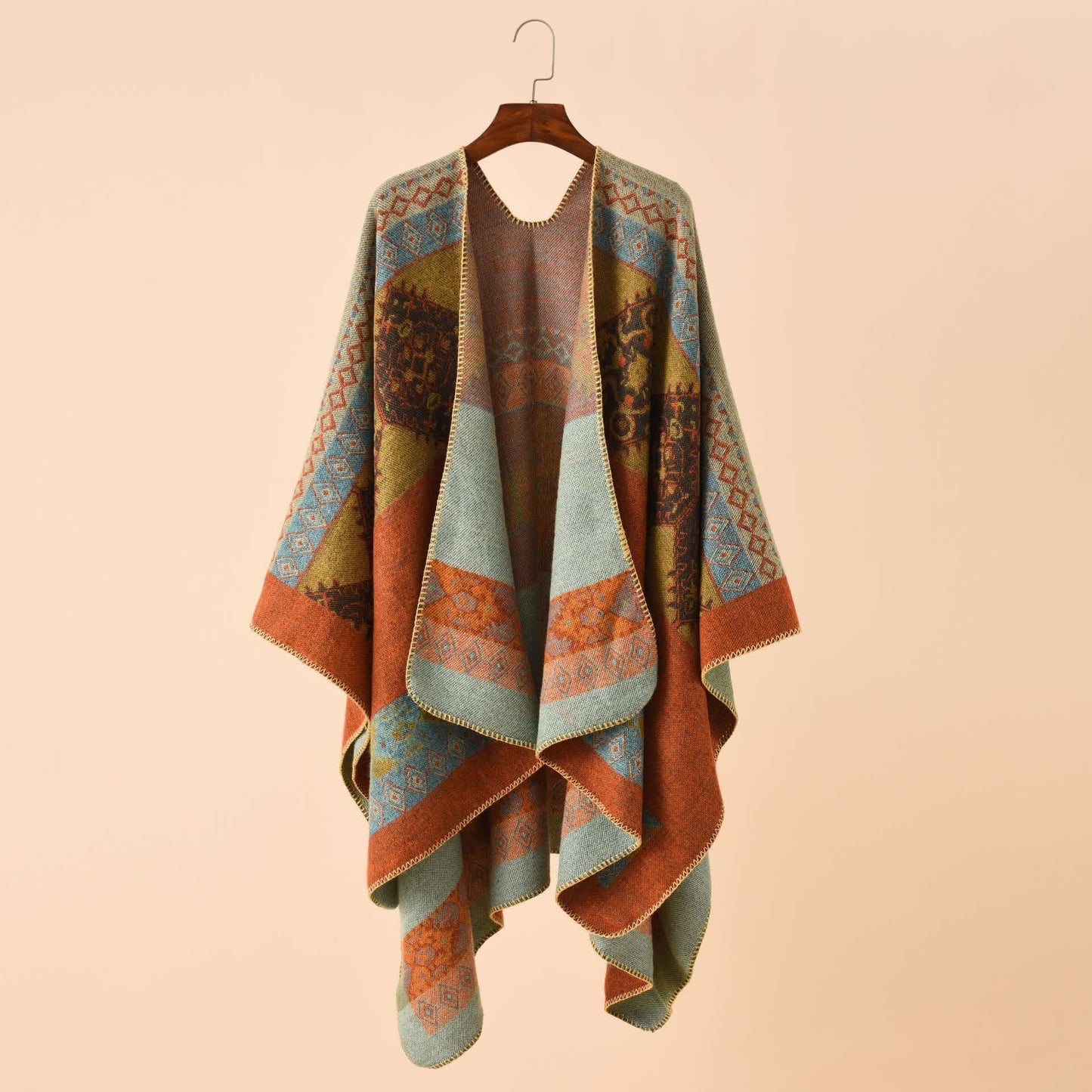 Cape châle douce de style rétro avec motif géométrique